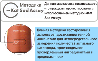 - Методика Данная маркировка подтверждает, что продукты, протестированы с использованием методики «Kat Sod Assay»